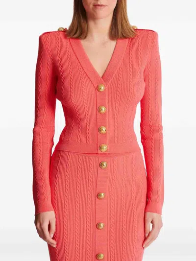 Balmain V Neck Buttoned Cardigan In Orange