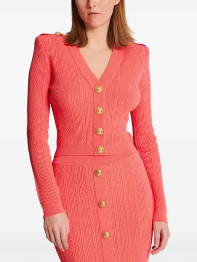 Balmain V Neck Buttoned Cardigan In Orange