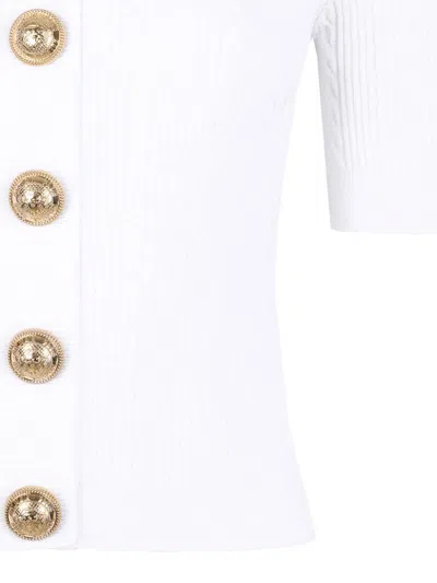 Balmain Crewneck Ribbed Cardigan Short Sleeves In White