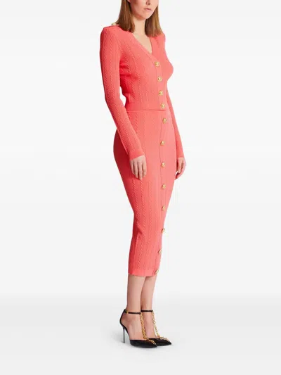 Balmain V Neck Buttoned Cardigan In Orange