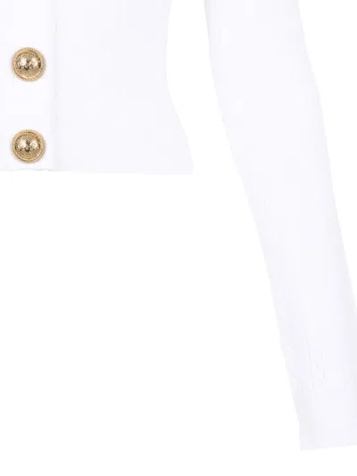 Balmain V-neck Cable Knit Cardigan With Gold-tone Buttons In White