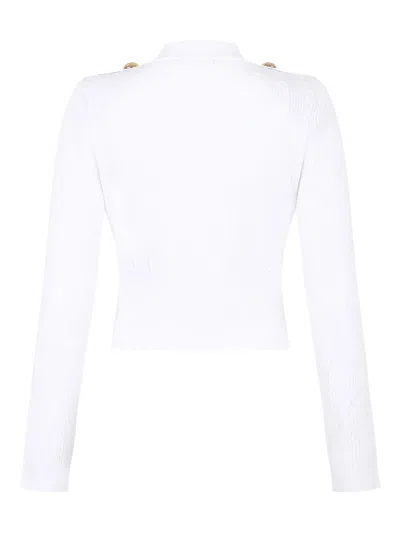 Balmain V-neck Cable Knit Cardigan With Gold-tone Buttons In White