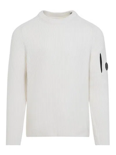 C.p. Company Sea Island Gauze White Cotton Sweater In White