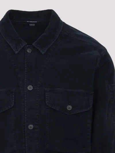 C.p. Company Classic Black Shirt-style Jacket With Structured Collar And Flap Pockets In Blue