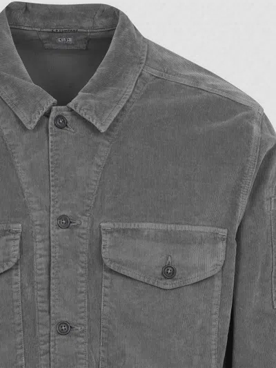 C.p. Company Structured Grey Jacket With Button-up Front And Signature Lens Detail In Gray