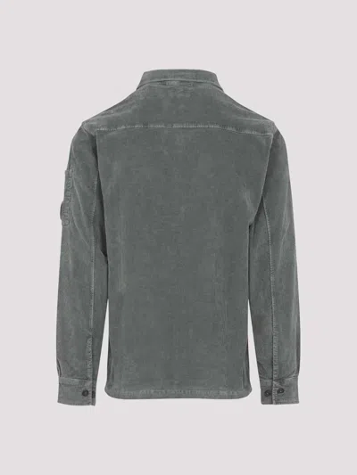 C.p. Company Soft Corduroy Fabric Shirt Jacket With Classic Collar In Gray