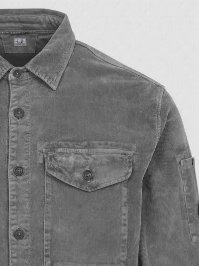 C.p. Company Soft Corduroy Fabric Shirt Jacket With Classic Collar In Gray
