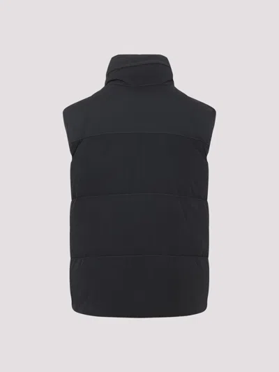 C.p. Company Black Vest With Mock Drawstring Neck And Logo Plaque On The Front In Black
