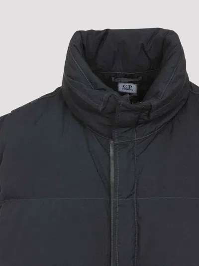 C.p. Company Black Vest With Mock Drawstring Neck And Logo Plaque On The Front In Black