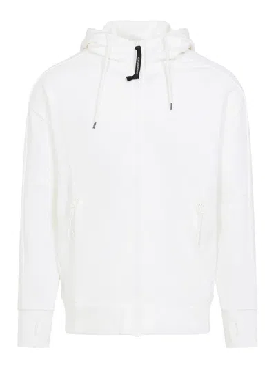 C.p. Company Men Sweatshirts Hooded Open In Diagonal Raised Fleece In White