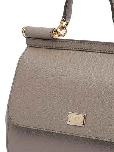 Dolce & Gabbana Large Sicily Leather Top Handle Bag In Gray