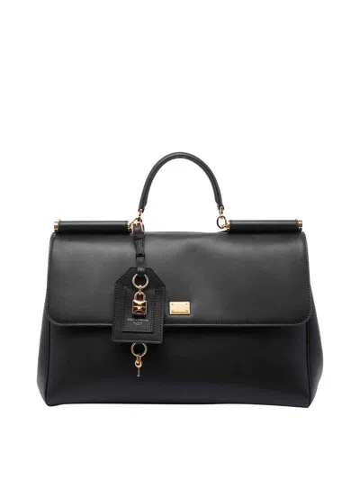 Dolce & Gabbana Black Handbag With Padlock Detail And Adjustable And Removable Shoulder Strap In Leather Woman In Black