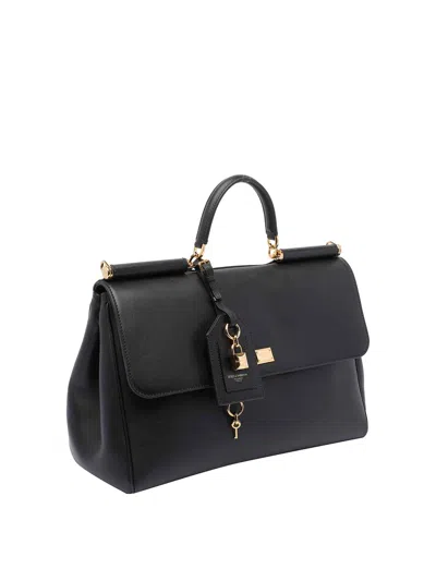 Dolce & Gabbana Black Handbag With Padlock Detail And Adjustable And Removable Shoulder Strap In Leather Woman In Black