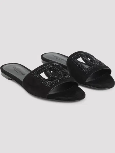 Dolce & Gabbana Dolce&gabbana Women Dg Logo Rubber Beachwear Sliders In Black