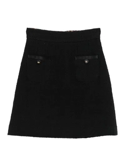 Dolce & Gabbana Cotton Skirt With Button Embellishment And Patch Pockets In Black