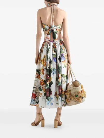 Dolce & Gabbana Flower-bouquet Print Midi Skirt In Multi
