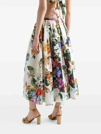 Dolce & Gabbana Flower-bouquet Print Midi Skirt In Multi