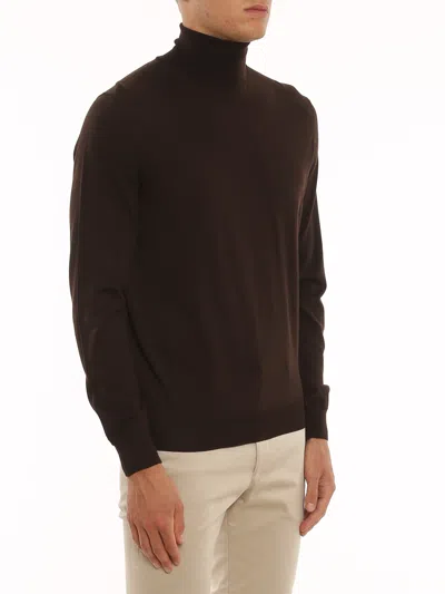 Drumohr 140's Merino Superfine Wool Top In Brown