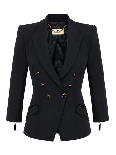 Elisabetta Franchi Tailored Blazer With Padded Shoulders And Peak Lapels In Black