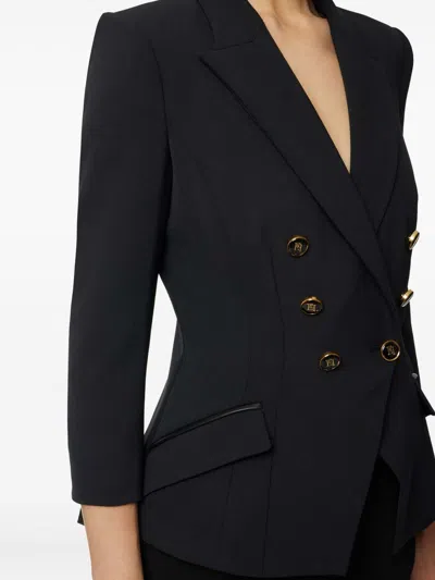 Elisabetta Franchi Tailored Blazer With Padded Shoulders And Peak Lapels In Black