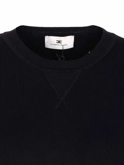 Elisabetta Franchi Maglia In Viscosa Con Bande Lucide Nero/milk In Black