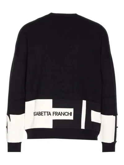Elisabetta Franchi Maglia In Viscosa Con Bande Lucide Nero/milk In Black