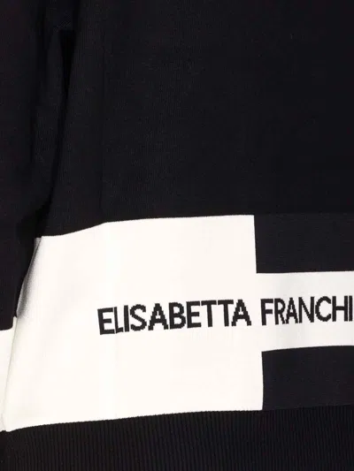 Elisabetta Franchi Maglia In Viscosa Con Bande Lucide Nero/milk In Black