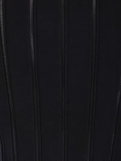 Elisabetta Franchi Tricot Pattern Sweater With Padded Shoulder Straps And Embroidered Hem In Black