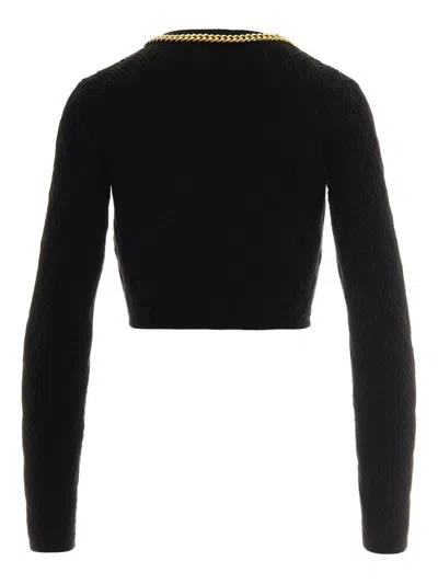 Elisabetta Franchi Diamond Knit Cardigan With Black Jewel Detail In Black