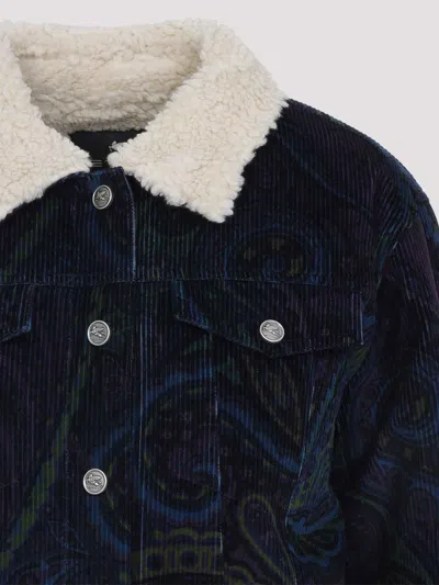 Etro Paisley-print Corduroy Jacket Giubbino In Blue