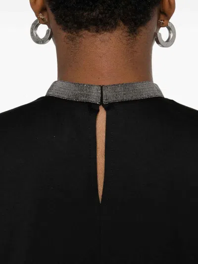 Fabiana Filippi Cotton High-neck Top Metallic Collar Detail In Black
