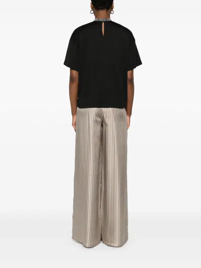 Fabiana Filippi Cotton High-neck Top Metallic Collar Detail In Black