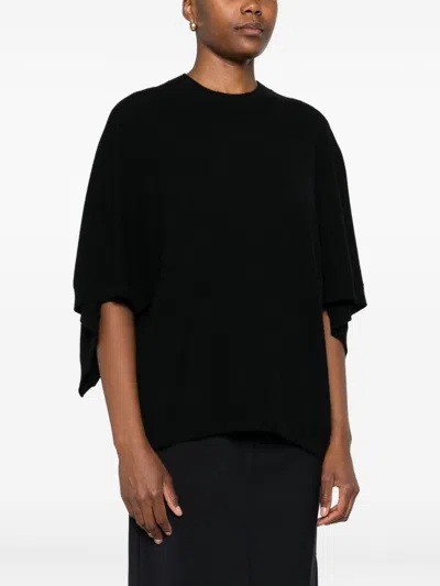 Fabiana Filippi Wool Blend Batwing Sleeve Top In Black