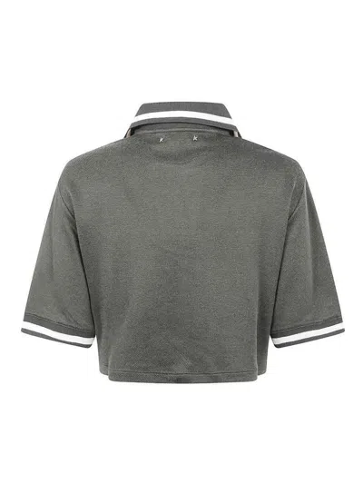 Golden Goose Cropped Cotton Polo Shirt In Gray