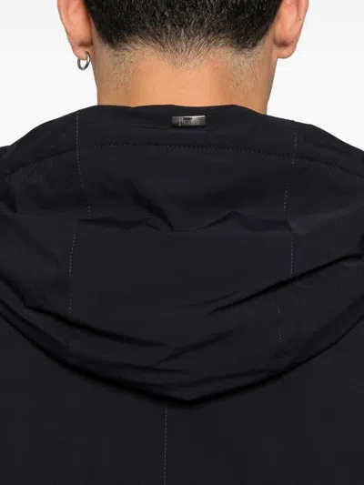 Herno Hooded Long Sleeve Jacket With Elasticated Hem In Blue