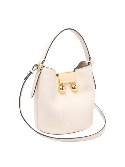 Marni Medium Trunkaroo White Leather Shoulder Bag In White