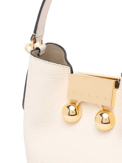 Marni Medium Trunkaroo White Leather Shoulder Bag In White