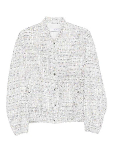 Iro Noemy Tweed Texture Cotton Jacket With Welt Pockets In White