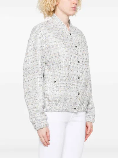 Iro Noemy Tweed Texture Cotton Jacket With Welt Pockets In White