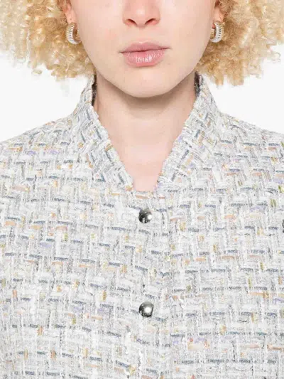 Iro Noemy Tweed Texture Cotton Jacket With Welt Pockets In White