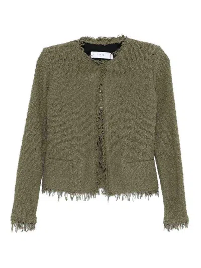 Iro Cotton Jacket With Frayed Edges And Tweed Texture In Green
