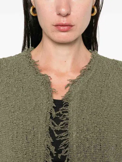 Iro Cotton Jacket With Frayed Edges And Tweed Texture In Green