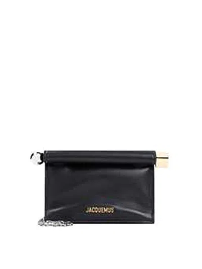 Jacquemus Rectangular Lamb Leather Clutch With Rolled Handle In Black