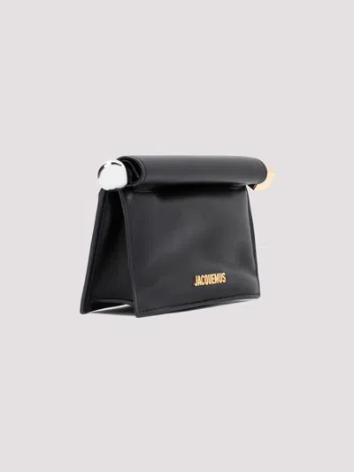 Jacquemus Rectangular Lamb Leather Clutch With Rolled Handle In Black