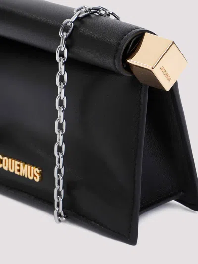 Jacquemus Rectangular Lamb Leather Clutch With Rolled Handle In Black
