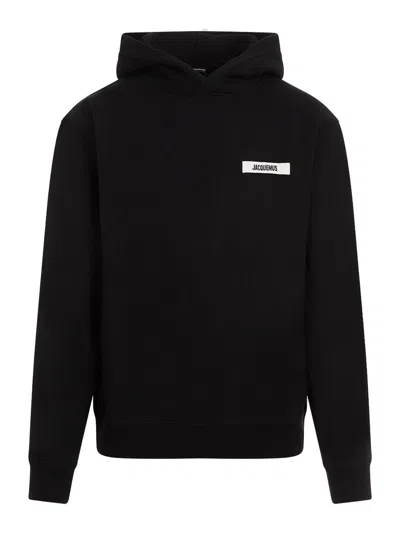 Jacquemus Hooded Long Sleeve Knitwear With Ribbed Cuffs In Black