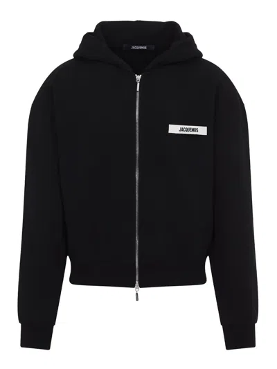 Jacquemus Le Hoodie Zip Gros Hooded Cotton Sweatshirt In Black