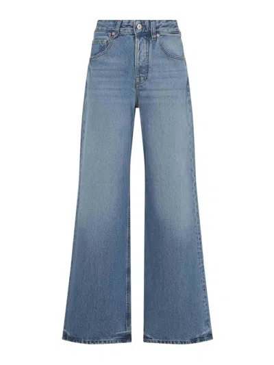 Jacquemus Wide Leg High Rise Jeans With Contrast Stitching In Blue