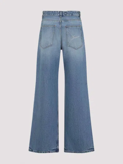 Jacquemus Wide Leg High Rise Jeans With Contrast Stitching In Blue