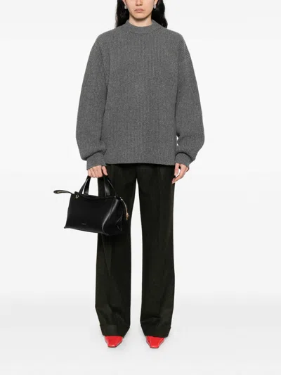 Jil Sander Wool Crewneck Jumper With Dropped Shoulders In Green